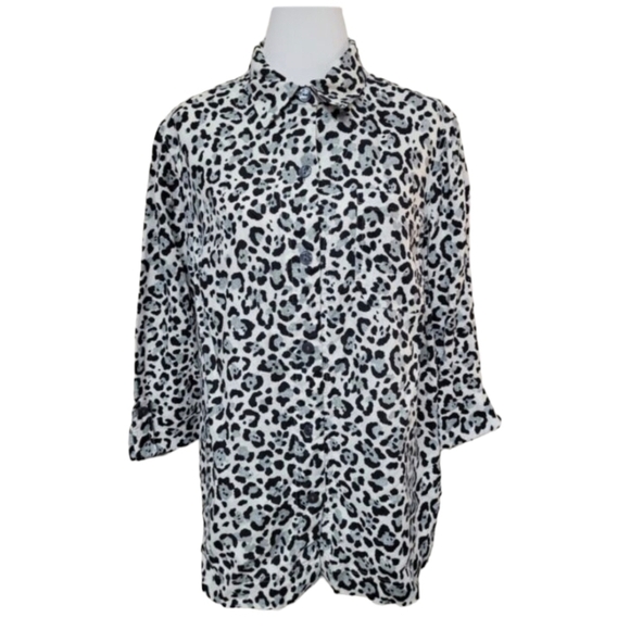 Designer plus size 100% linen leopard print button front flowy tunic top sz 1x - Picture 10 of 12